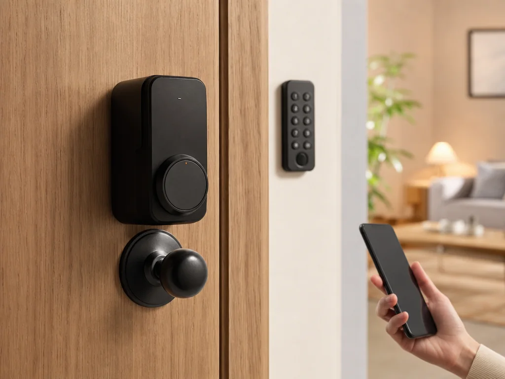 Motorisation rétrofit posée sur une serrure existante avec clavier séparé