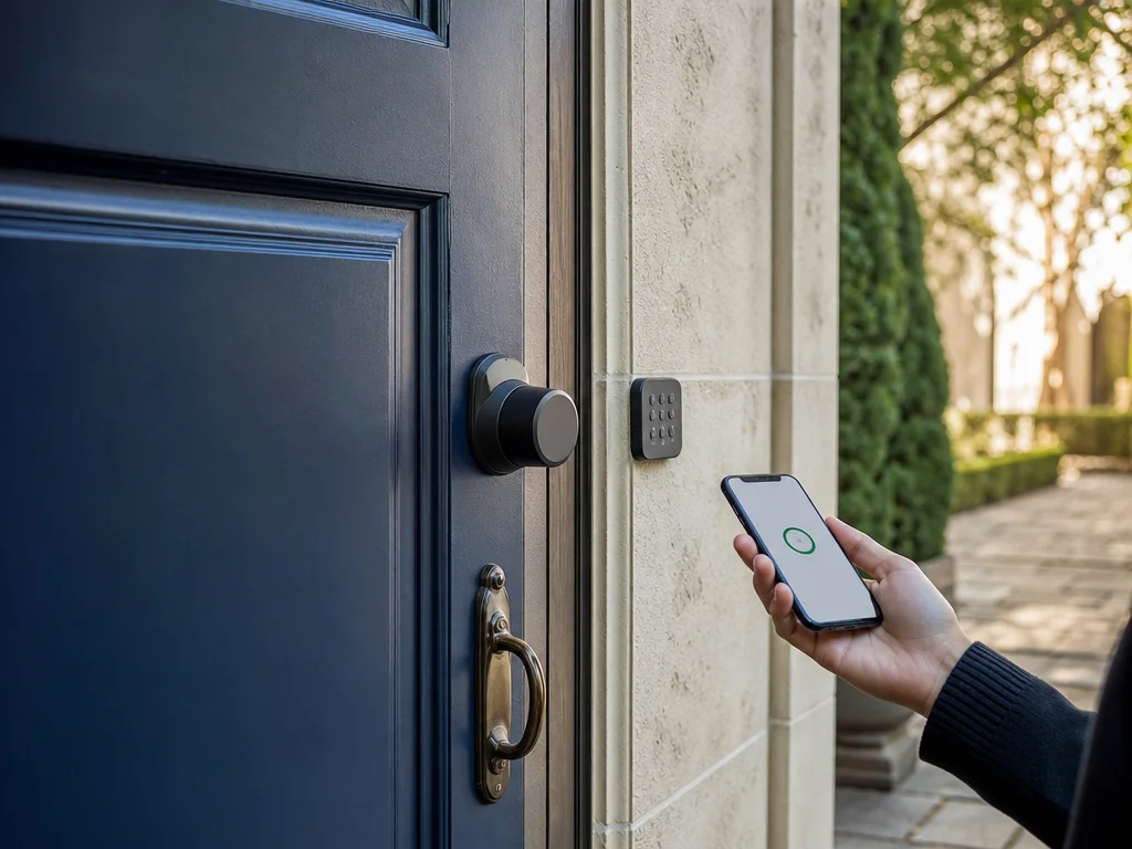 Porte équipée d’une serrure connectée et d’un clavier d’accès Yale Home